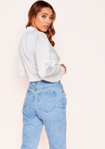 Marley White Satin Tie Front Crop Top sold by Missy Empire
