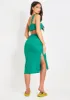 Jade Green Woven Linen Midaxi Slit Skirt sold by Missy Empire
