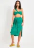 Jade Green Woven Linen Midaxi Slit Skirt sold by Missy Empire