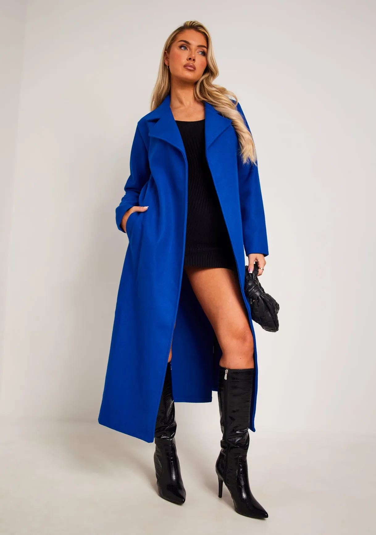 Layla Blue Brushed Wool Blend Coat sold by Missy Empire product image thumbnail 4