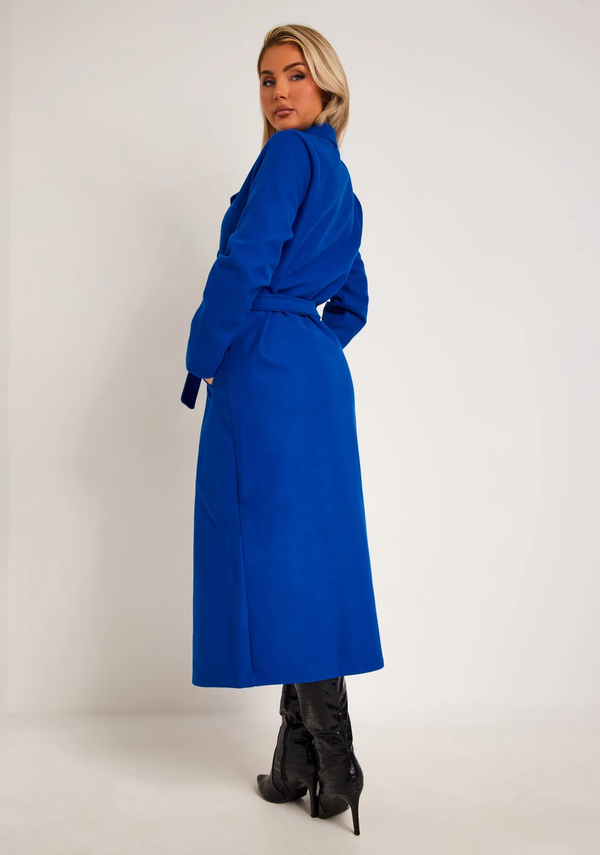 Layla Blue Brushed Wool Blend Coat sold by Missy Empire product image thumbnail 3