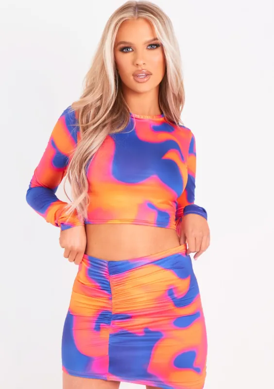 Lissy Orange Printed Ruched Top sold by Missy Empire