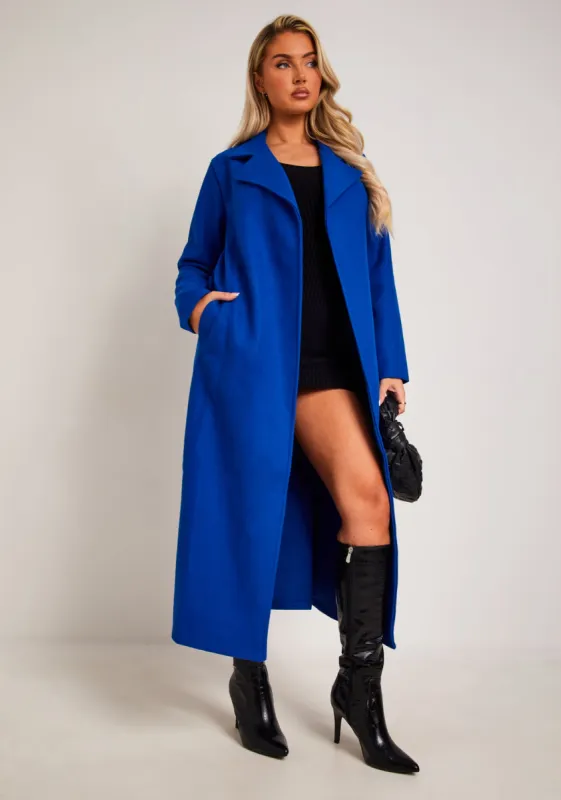 Layla Blue Brushed Wool Blend Coat sold by Missy Empire