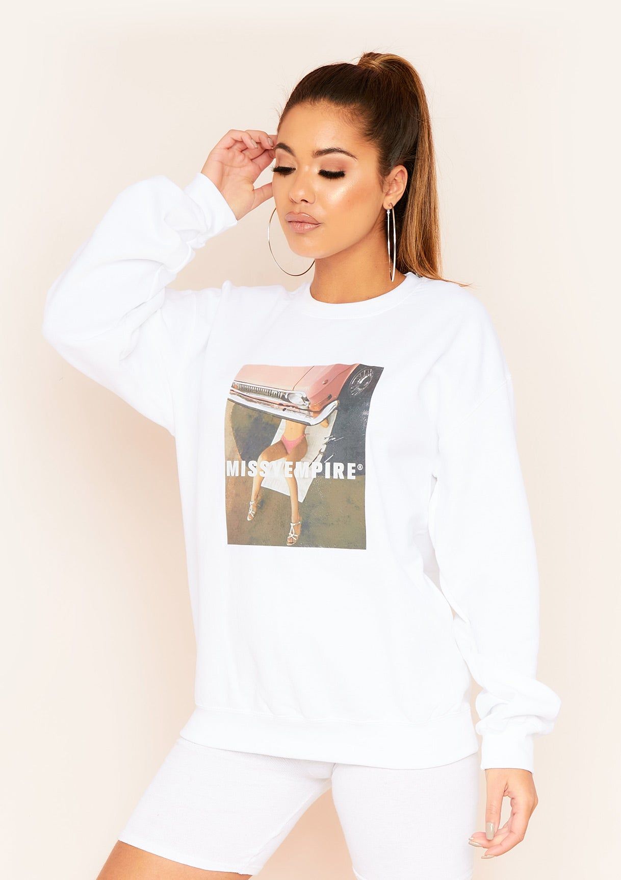 Danielle White Missy Empire Lounging Graphic Oversized Sweatshirt sold by Missy Empire