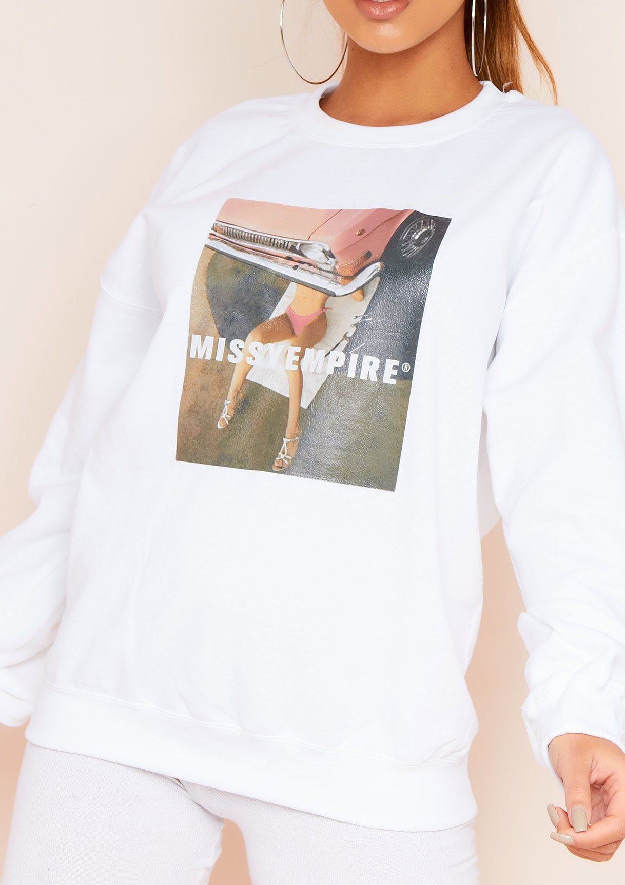 Danielle White Missy Empire Lounging Graphic Oversized Sweatshirt sold by Missy Empire product image thumbnail 3