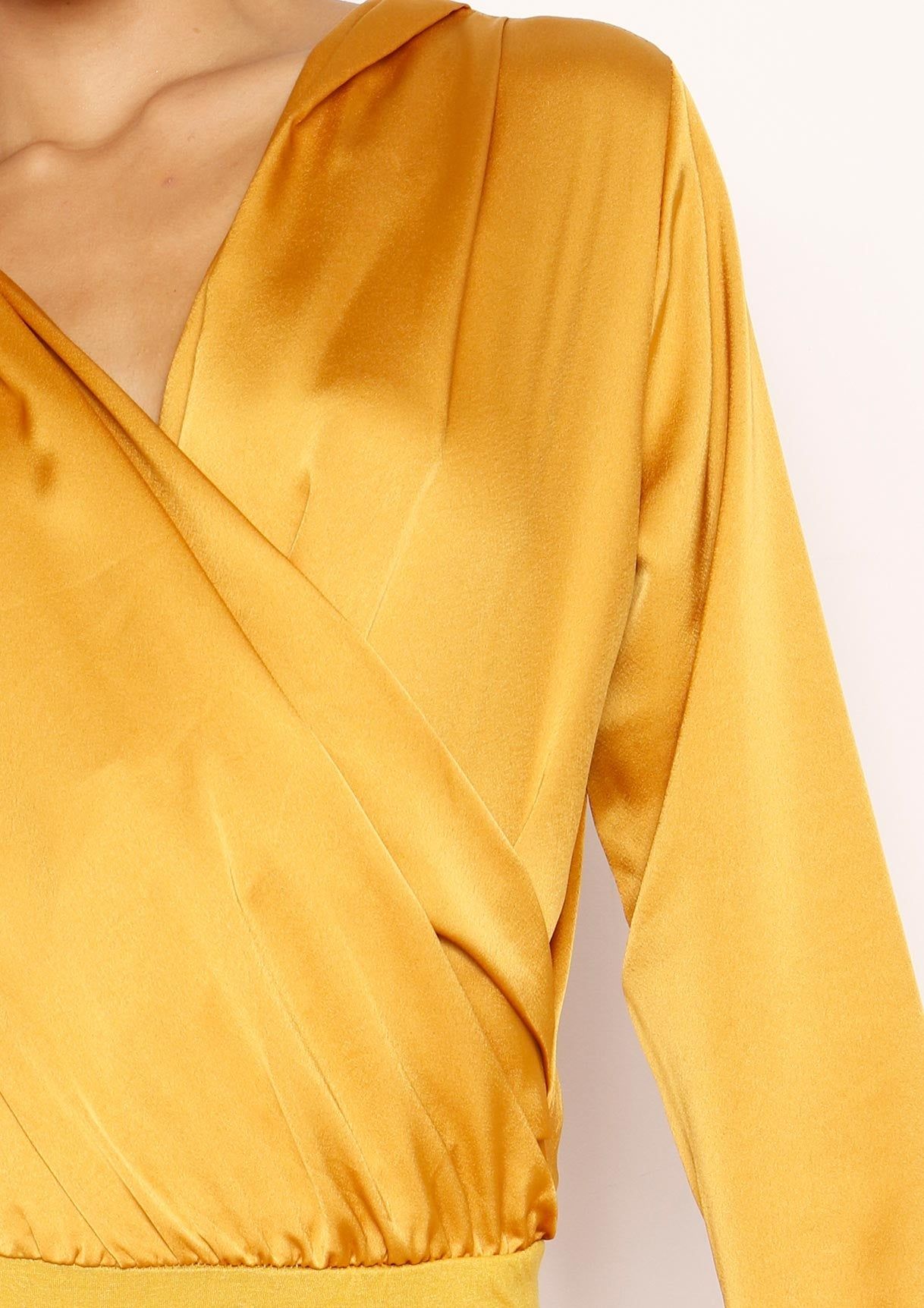Monika Mustard Satin Wrap Bodysuit sold by Missy Empire product image thumbnail 4