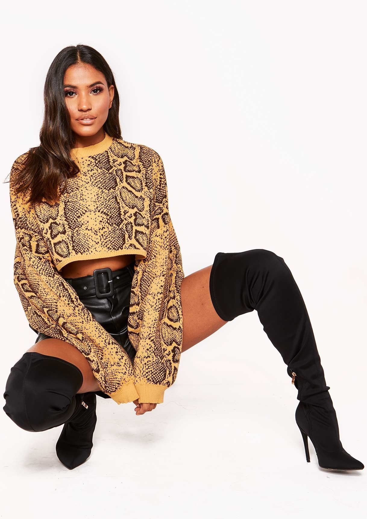 Camel Knit Snake Print Cropped Jumper sold by Missy Empire product image thumbnail 3