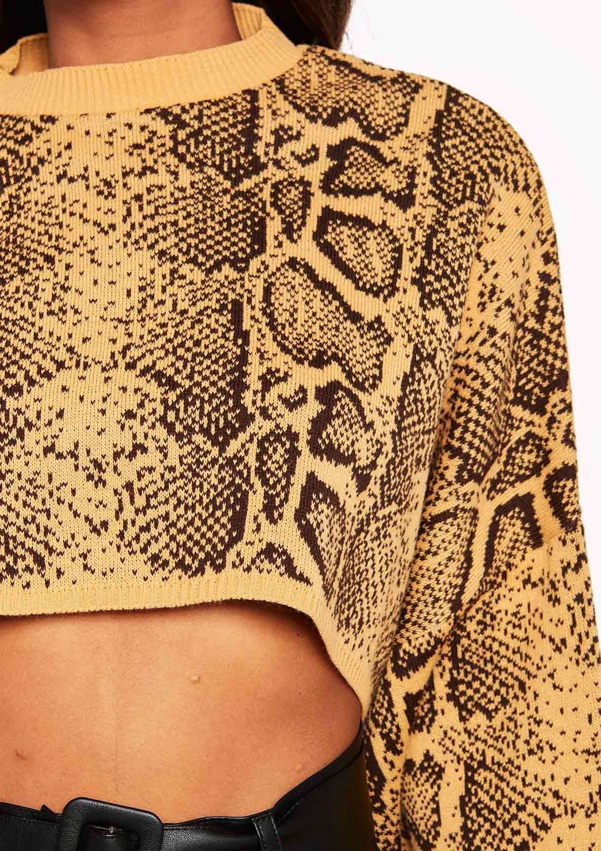 Camel Knit Snake Print Cropped Jumper sold by Missy Empire product image thumbnail 4