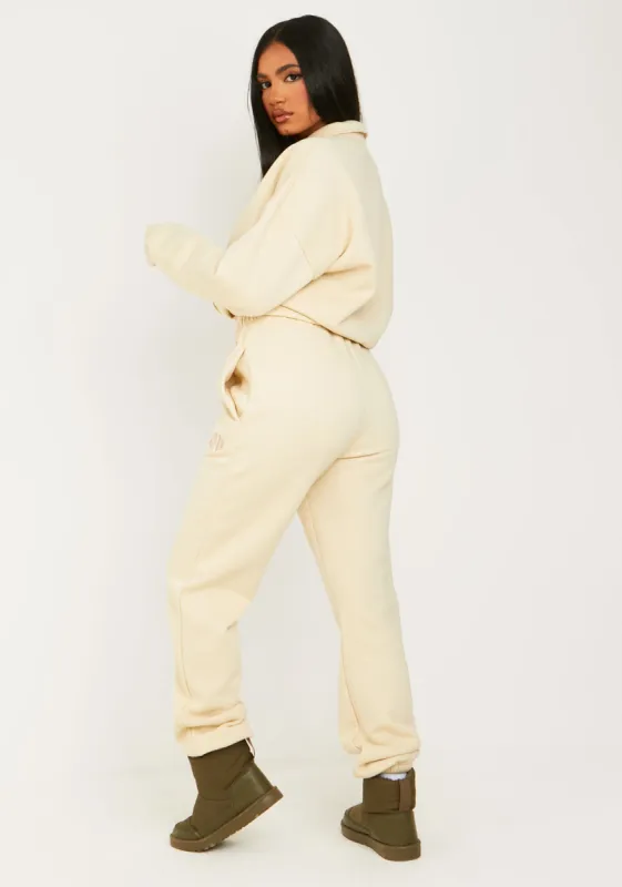 Holly Cream Missy Girl Embroidered 90's Cuffed Jogger sold by Missy Empire