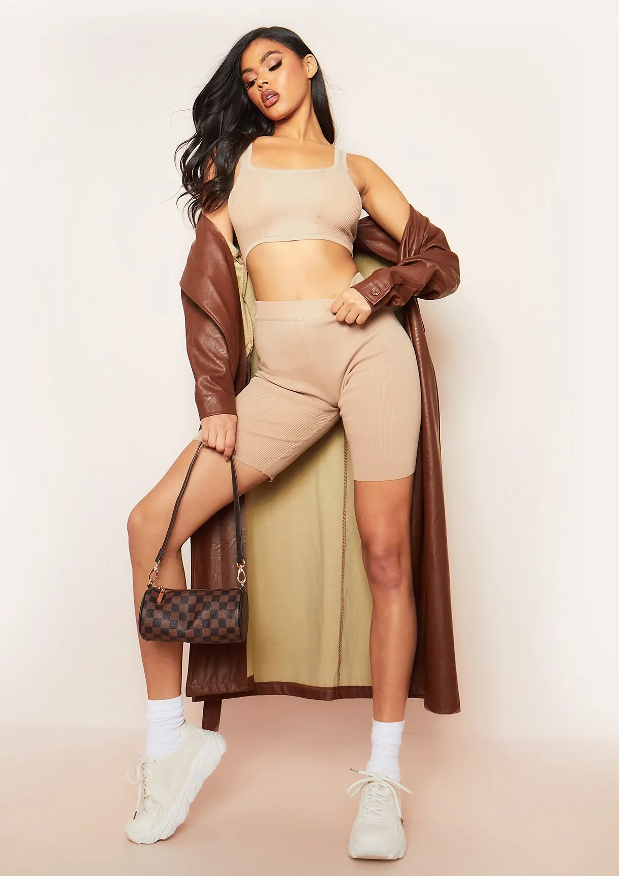 Becky Nude Seamless Ribbed Crop Top And Short Co-Ord Set sold by Missy Empire product image thumbnail 5