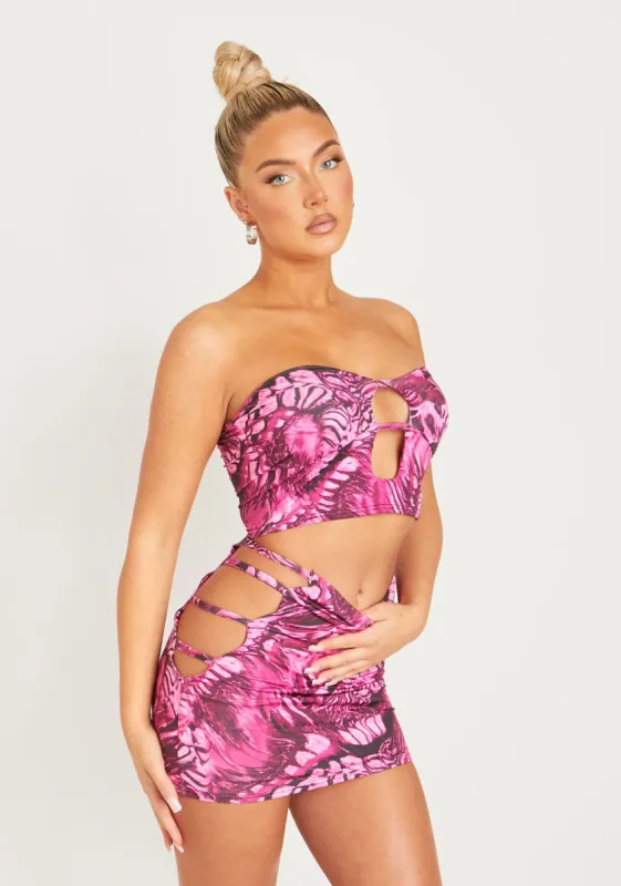 Athena Pink Printed Slinky Cut Out Bandeau Top sold by Missy Empire
