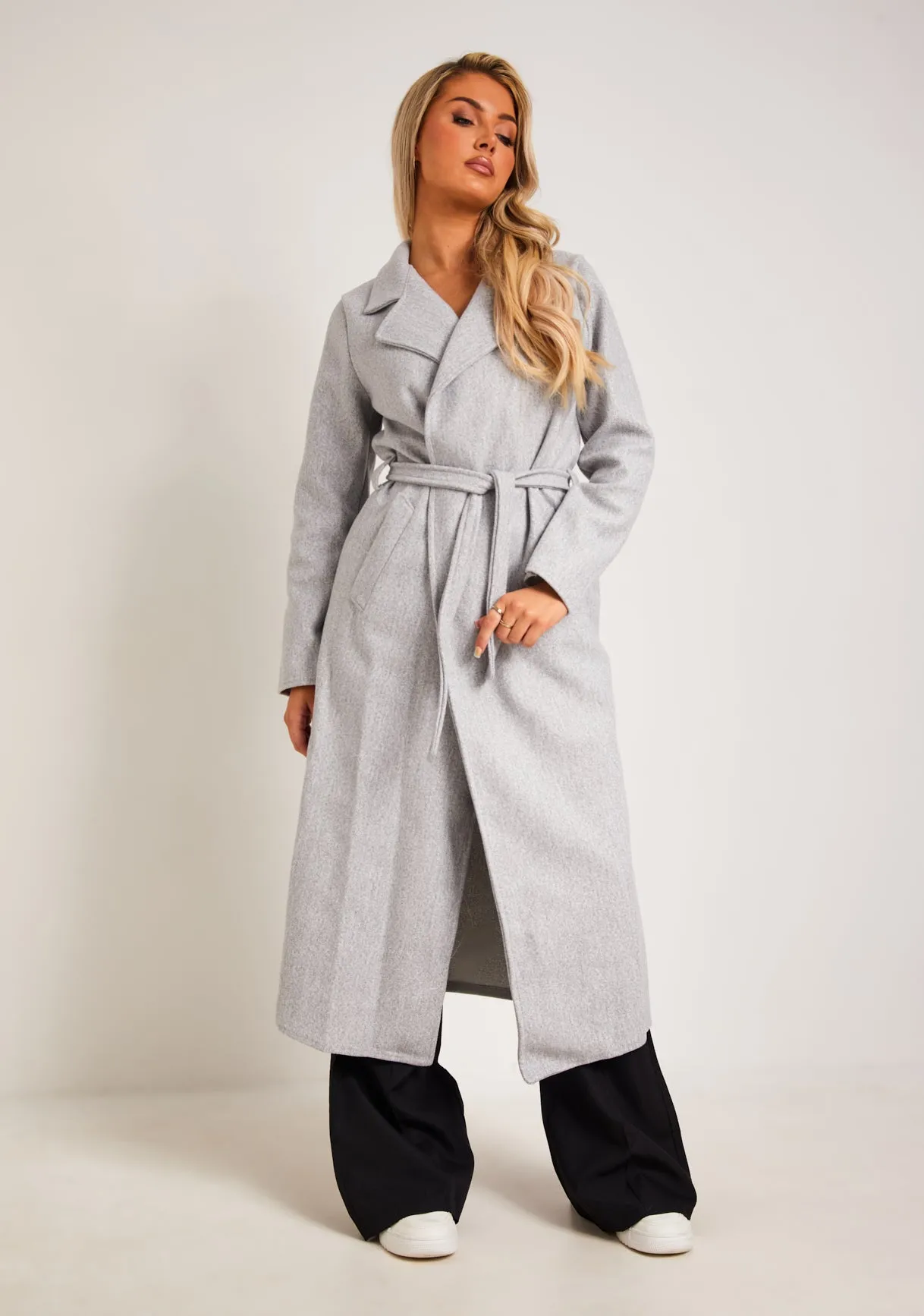 Layla Grey Brushed Wool Blend Coat sold by Missy Empire