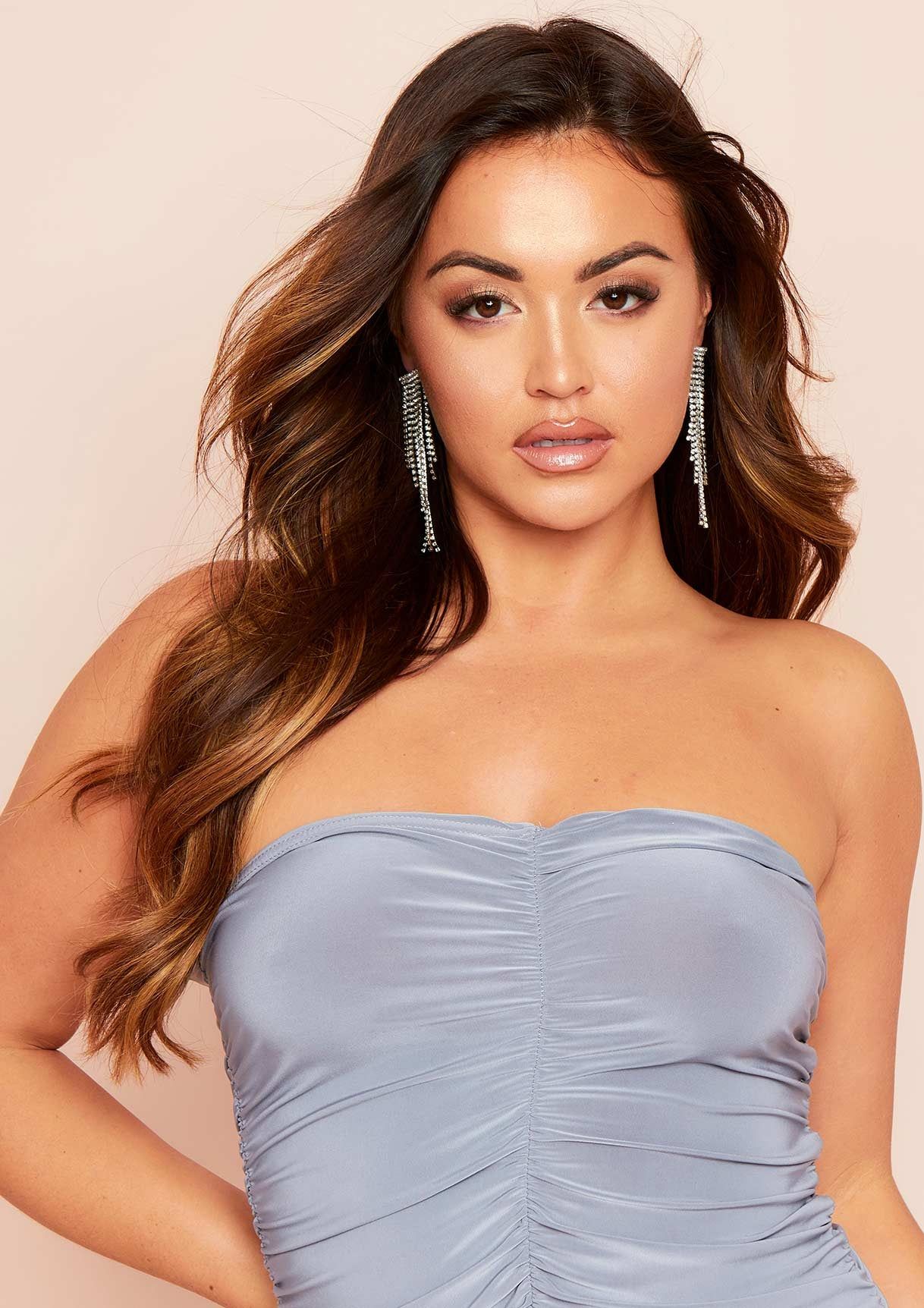 Lin Grey Bandeau Ruched Midi Dress sold by Missy Empire product image thumbnail 3