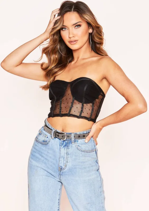 Cila Black Polkadot Mesh Cupped Corset Bralet made by Missy Empire