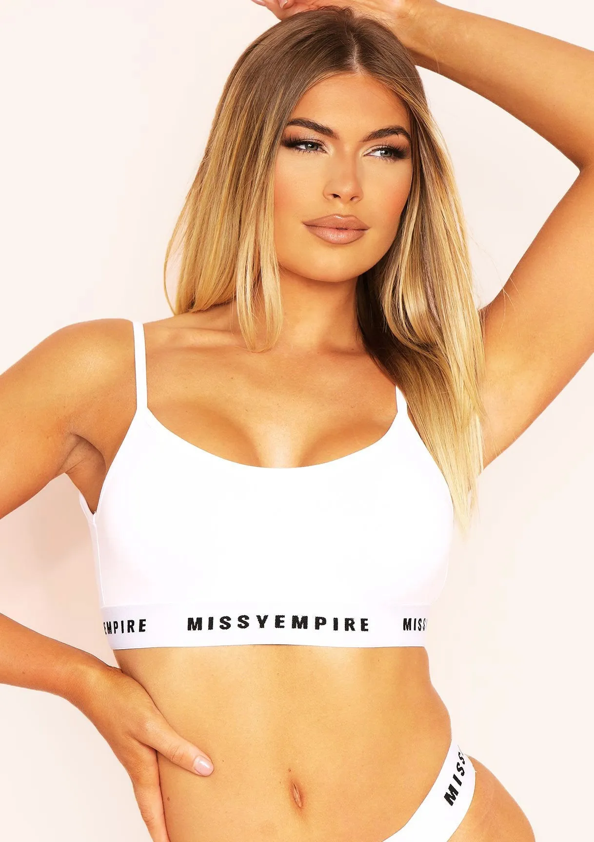 Saniya White Missy Empire Tape Cami Crop Lounge Bralet sold by Missy Empire