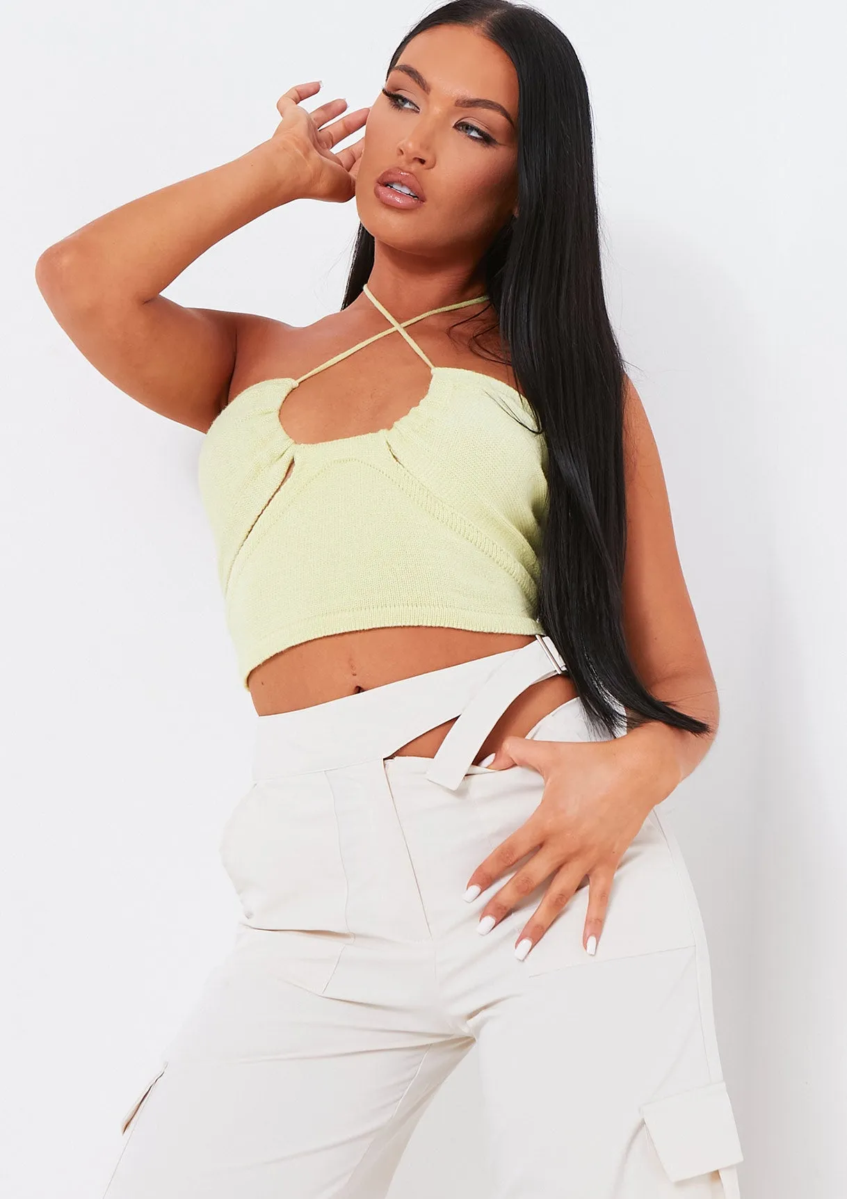 Yolanda Lime Knit Cross Over Crop Top sold by Missy Empire product image thumbnail 4