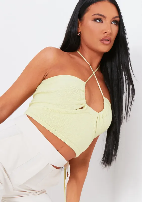 Yolanda Lime Knit Cross Over Crop Top sold by Missy Empire