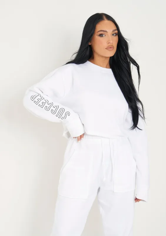 Sofia White Black Succeed Slogan Cropped Sweatshirt sold by Missy Empire