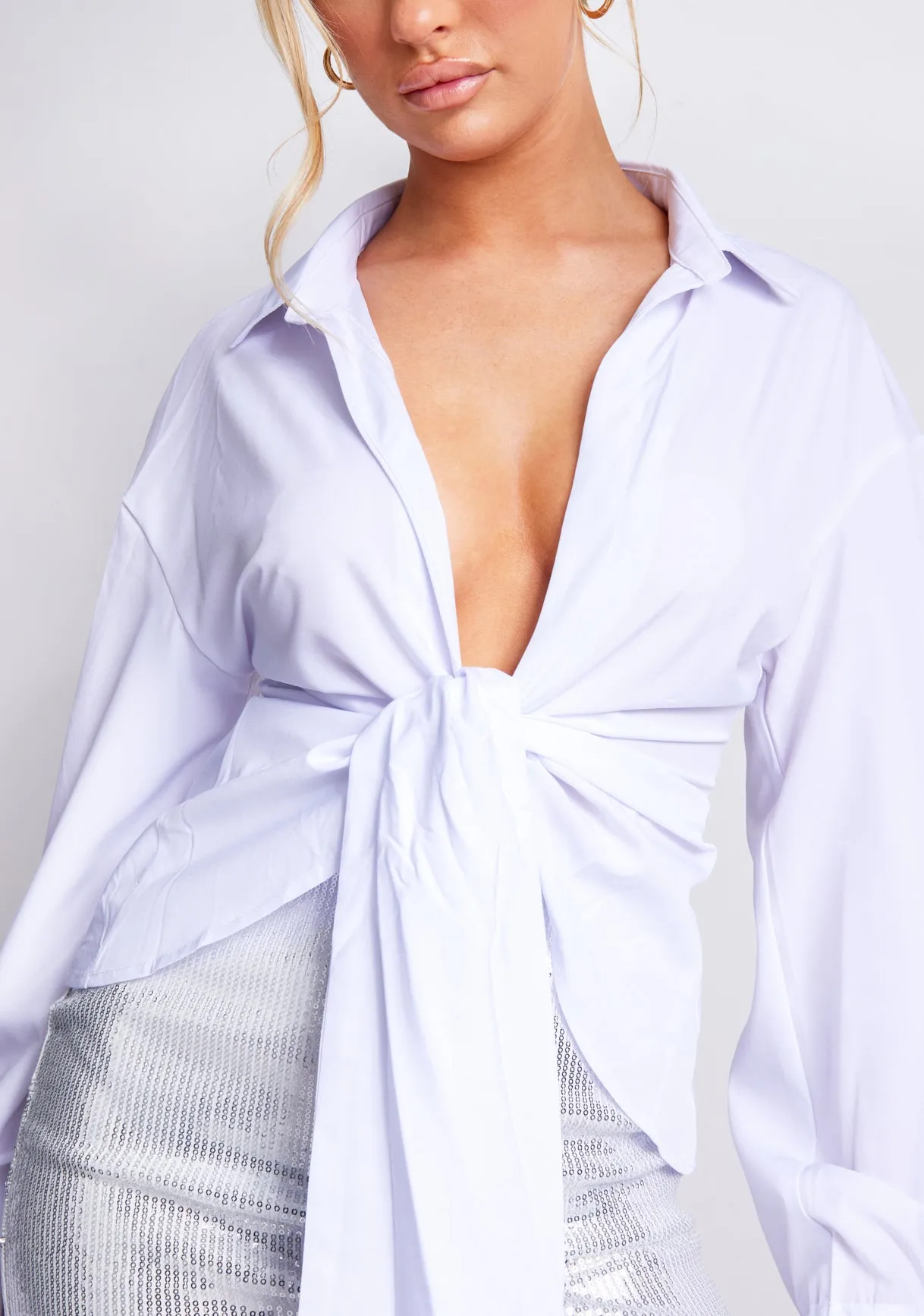 Aphrodite White Plunge Drape Detail Shirt sold by Missy Empire product image thumbnail 3