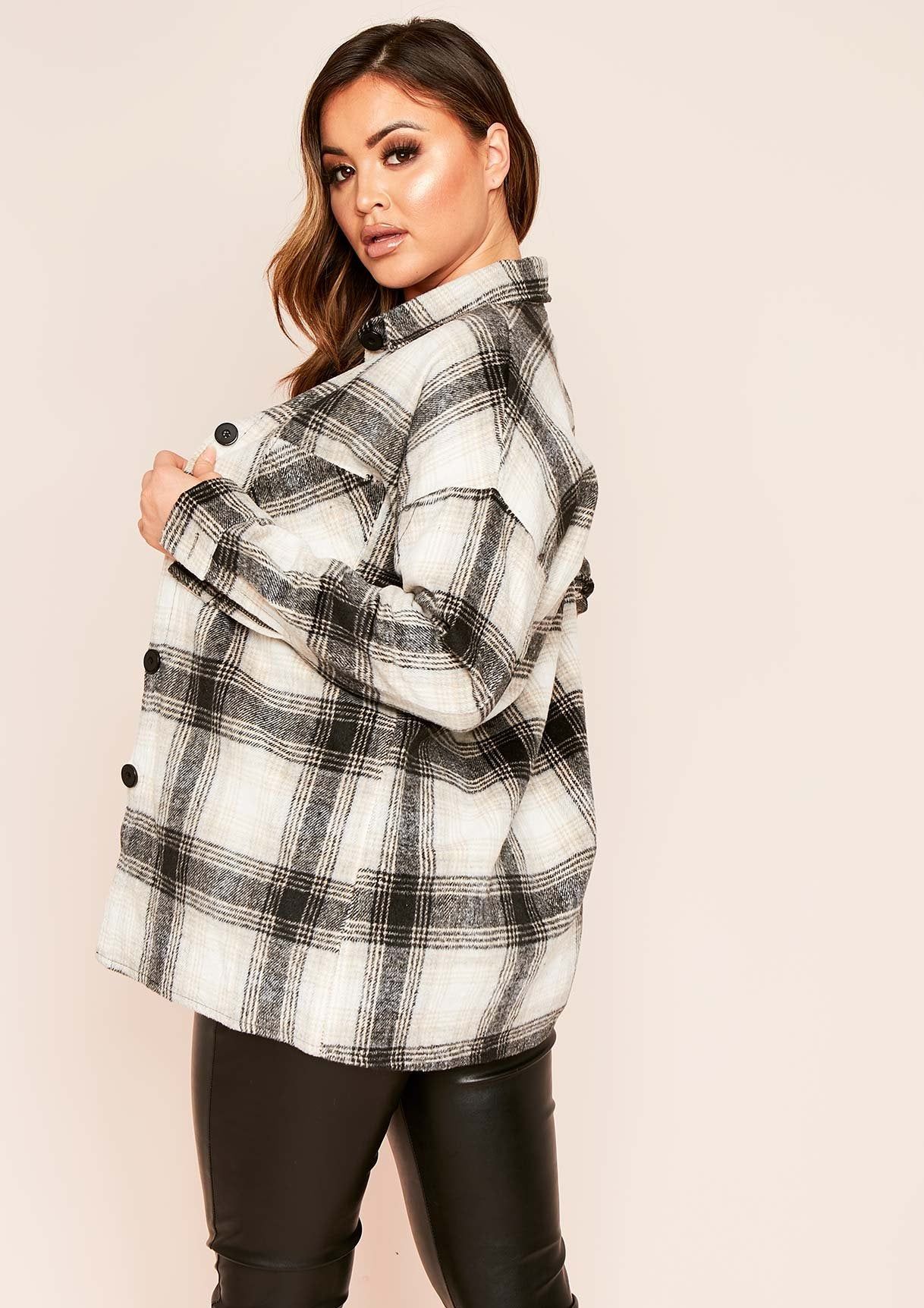 Zarah Beige Checked Shacket sold by Missy Empire product image thumbnail 2