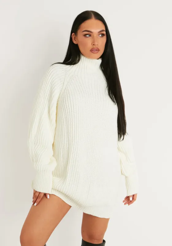 Amie Cream Chunky Knit Jumper Dress sold by Missy Empire