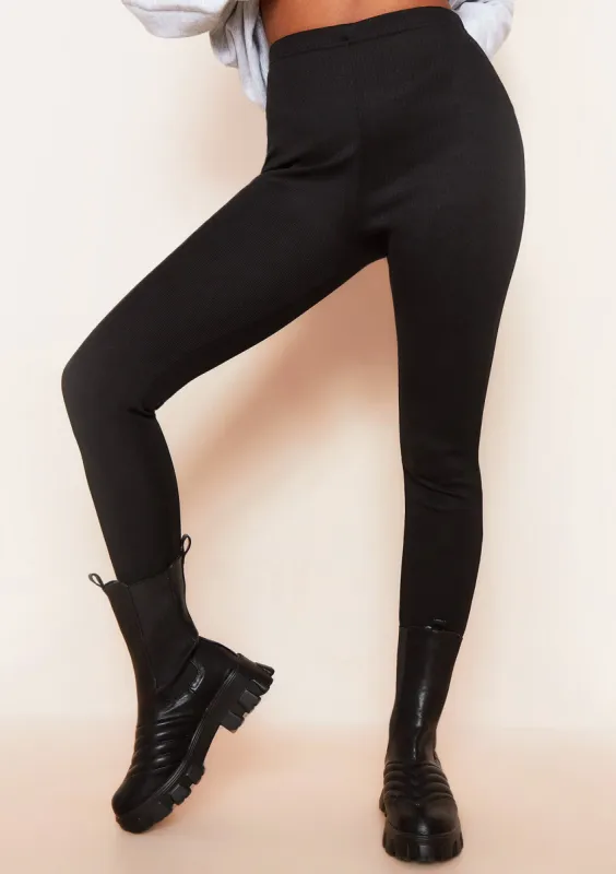 Misha Black Thick Ribbed High Waisted Leggings sold by Missy Empire