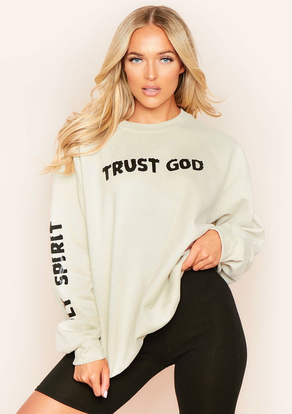 Mindy Sand Trust Slogan Oversized Sweatshirt sold by Missy Empire