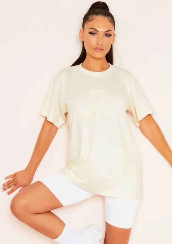 Brinley Cream St Moritz Embroidered T-Shirt made by Missy Empire