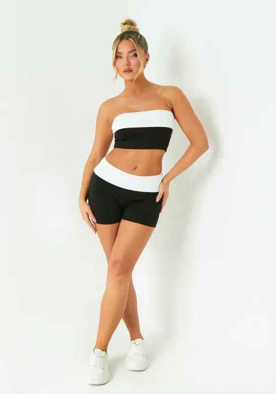 Eve Black Contrast Fold Over Cycling Short made by Missy Empire