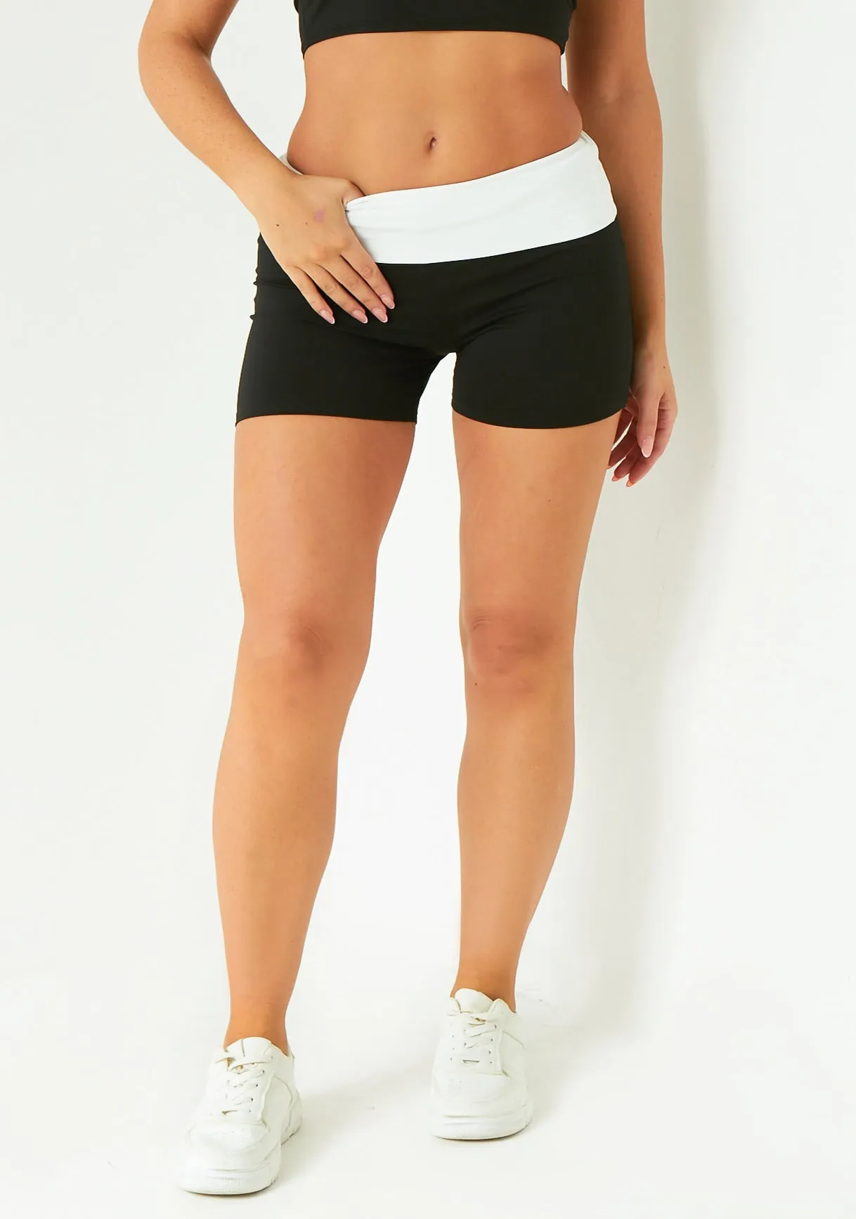 Eve Black Contrast Fold Over Cycling Short sold by Missy Empire product image thumbnail 4