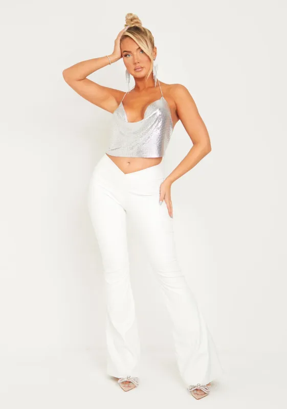 Felicity Cream PU Flared Trousers sold by Missy Empire