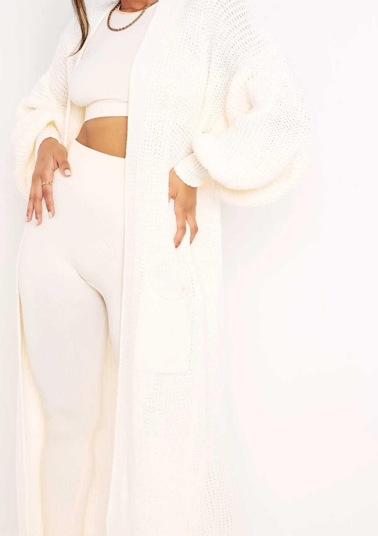 Nathalie Ivory Balloon Sleeve Knitted Cardigan sold by Missy Empire product image thumbnail 3