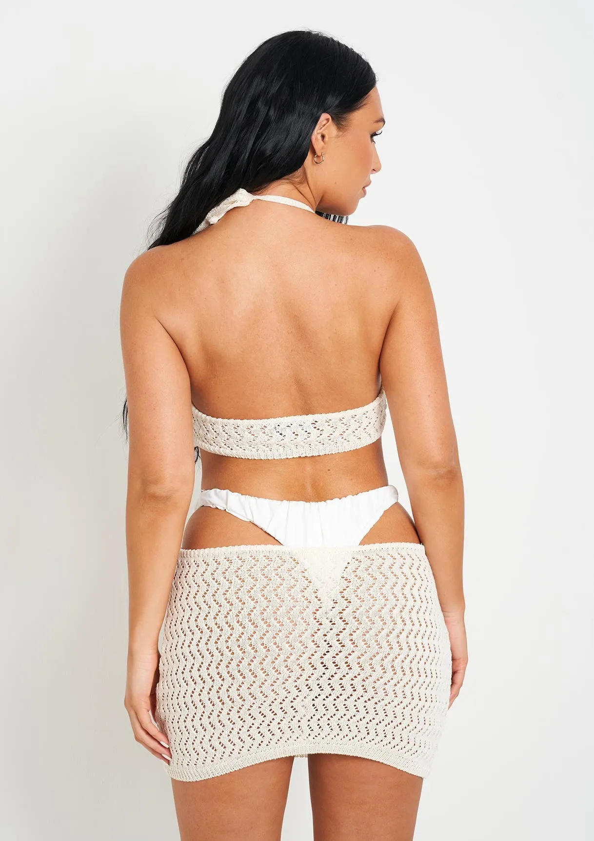 Aarya Cream Knit Cut Out Mini Dress sold by Missy Empire product image thumbnail 3
