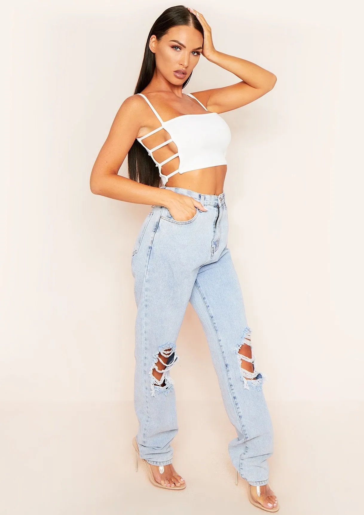 Kate White Strappy Cut Out Sides Crop Top sold by Missy Empire product image thumbnail 4