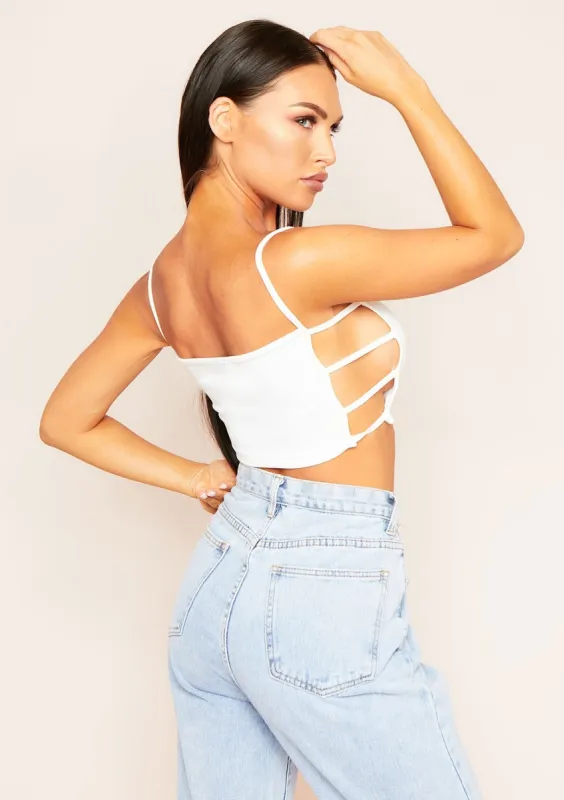 Kate White Strappy Cut Out Sides Crop Top sold by Missy Empire