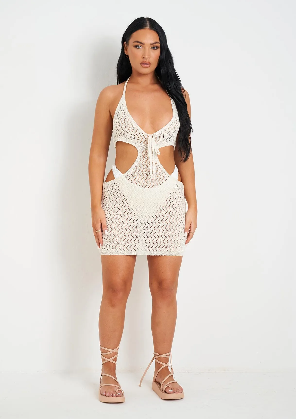 Aarya Cream Knit Cut Out Mini Dress sold by Missy Empire product image thumbnail 4