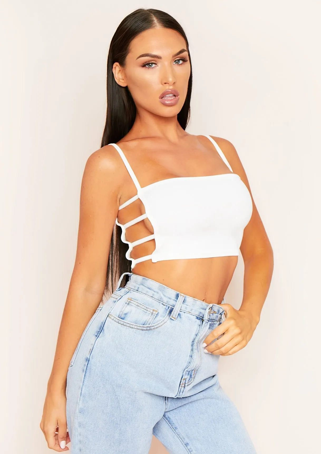 Kate White Strappy Cut Out Sides Crop Top sold by Missy Empire product image thumbnail 2