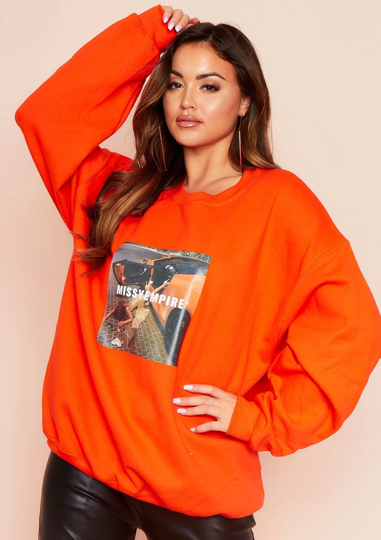 Galia Orange Missy Empire Car Graphic Oversized Sweatshirt sold by Missy Empire