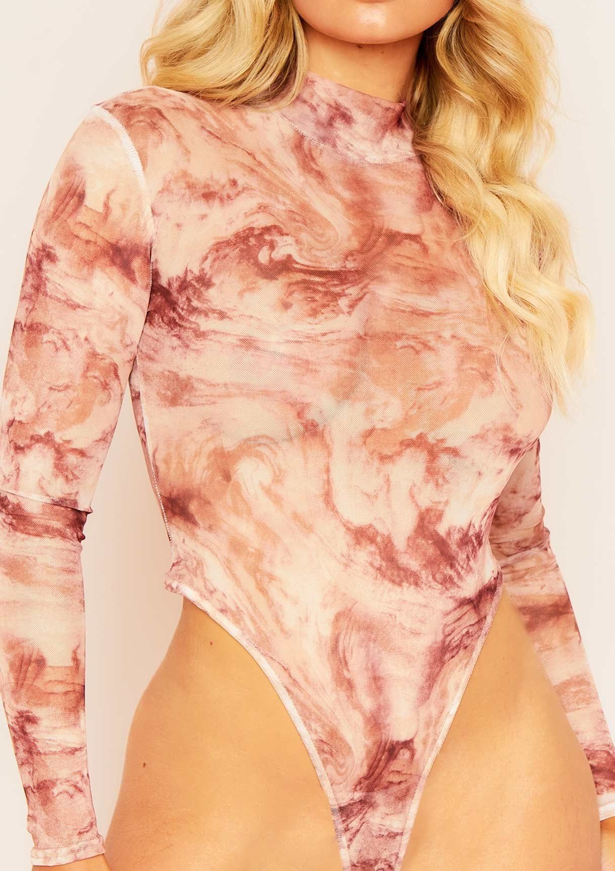 Lekka Brown Marble Print High Neck Long Sleeve Bodysuit sold by Missy Empire product image thumbnail 3