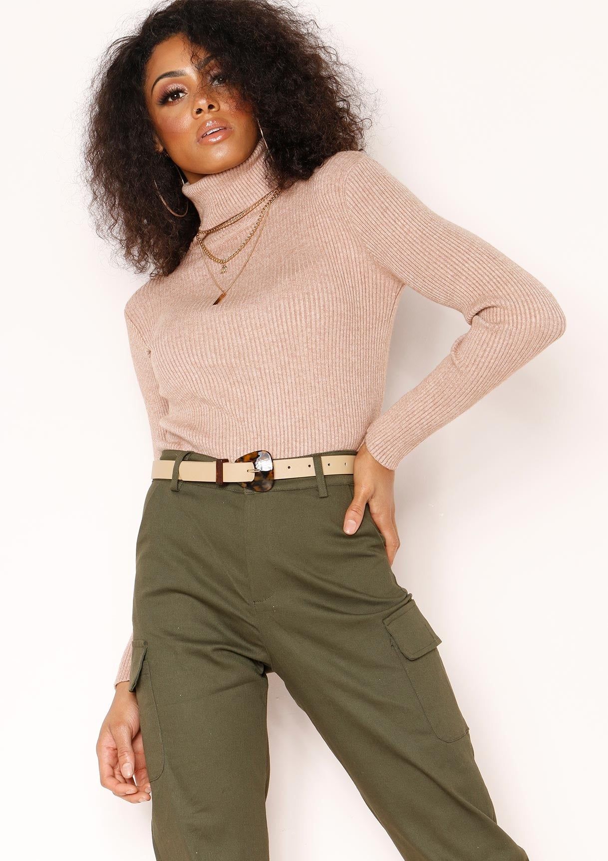Tena Nude Knit Ribbed Roll Neck Jumper sold by Missy Empire