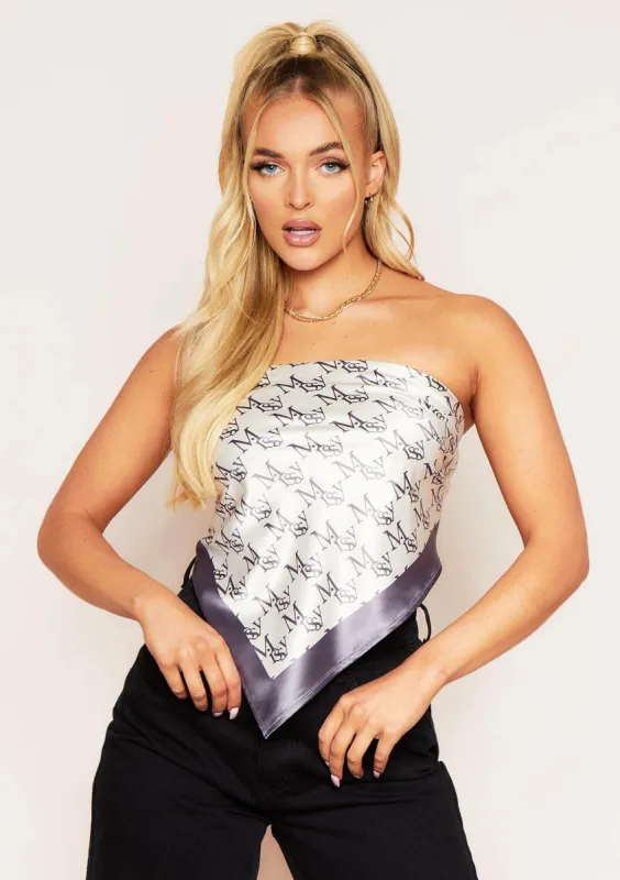 Neisha Charcoal Missy Repeat Print Satin Bandana Scarf Top sold by Missy Empire
