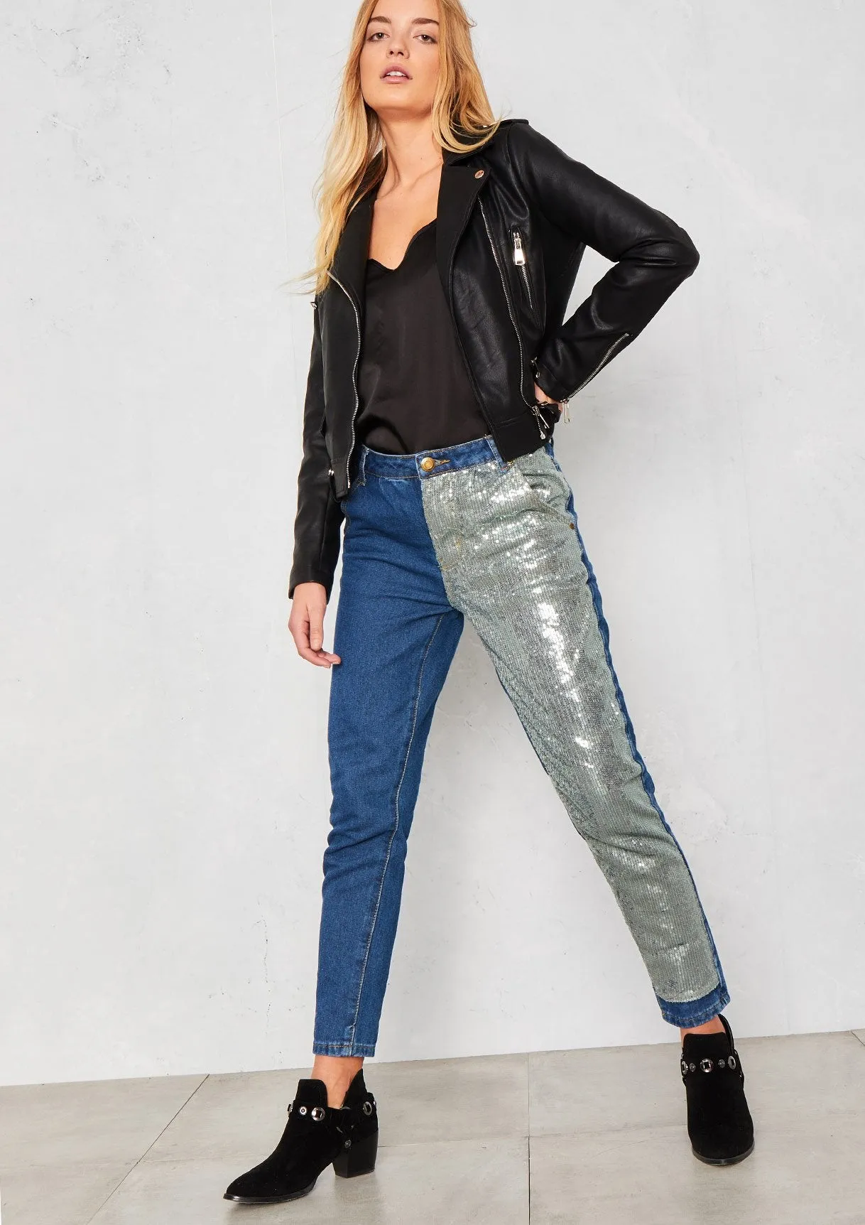 Evy Blue Denim Sequin Leg Jeans sold by Missy Empire product image thumbnail 4