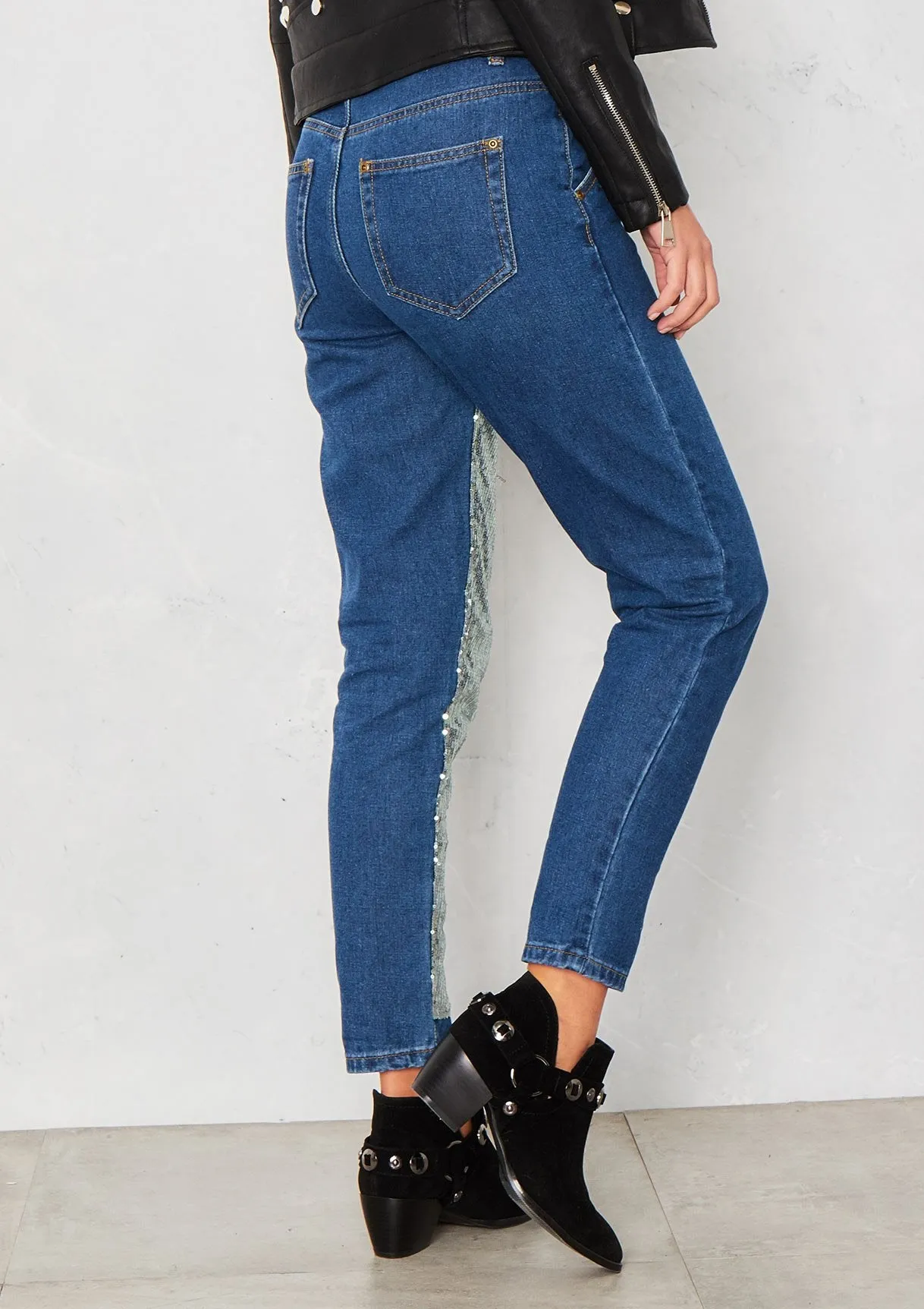 Evy Blue Denim Sequin Leg Jeans sold by Missy Empire product image thumbnail 3
