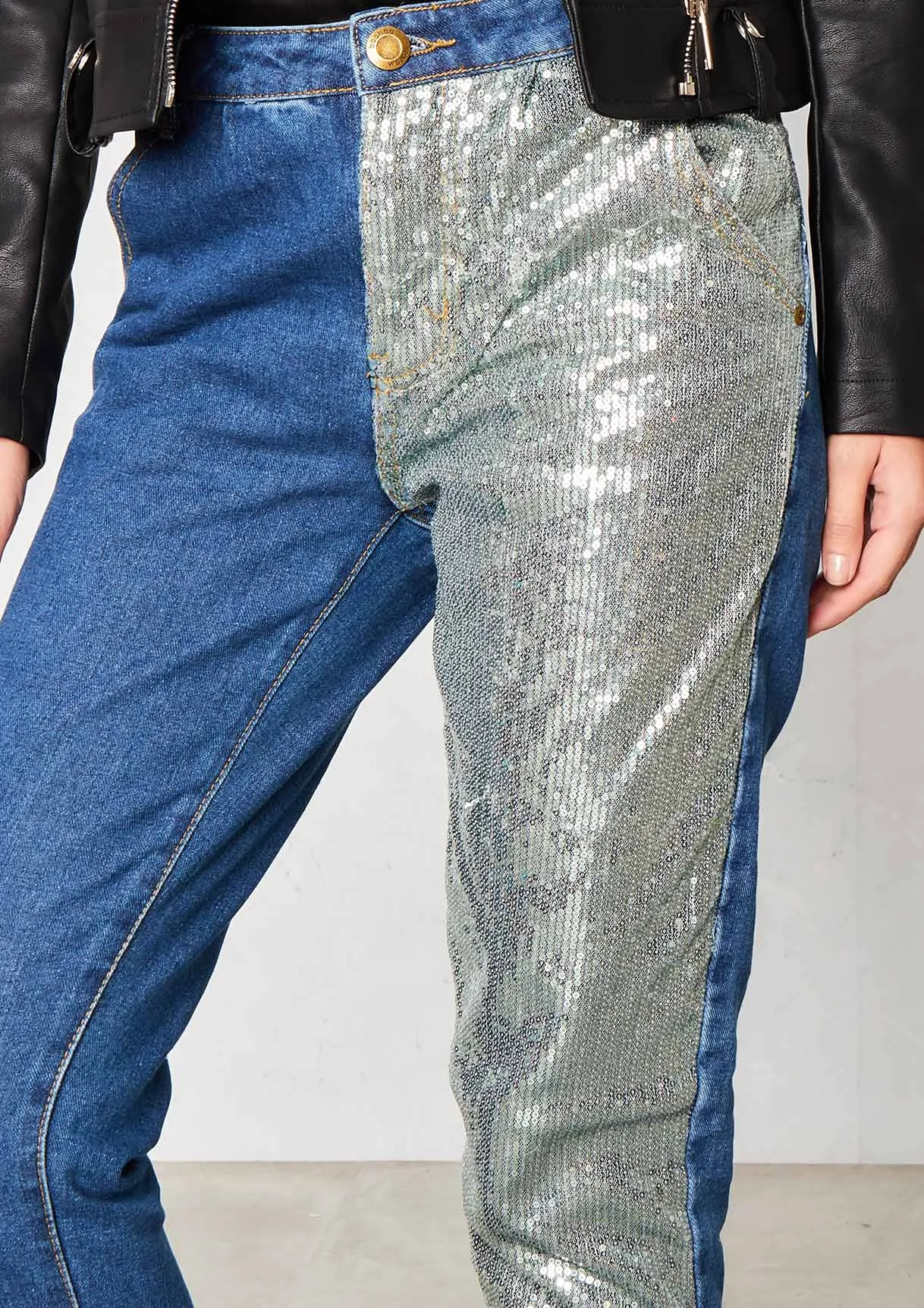 Evy Blue Denim Sequin Leg Jeans sold by Missy Empire product image thumbnail 2