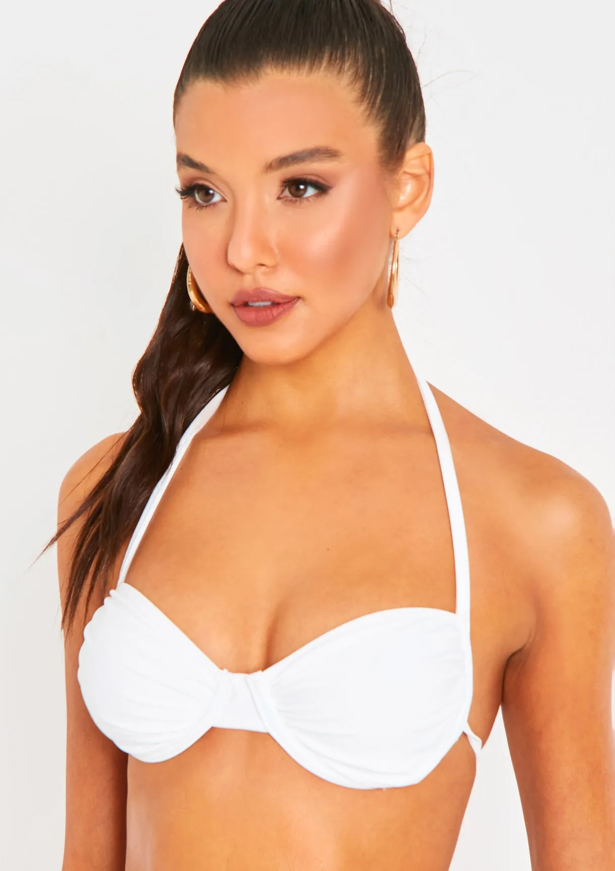 Irla Ivory Halter Neck Ruched Detail Underwire Bikini Top sold by Missy Empire product image thumbnail 2