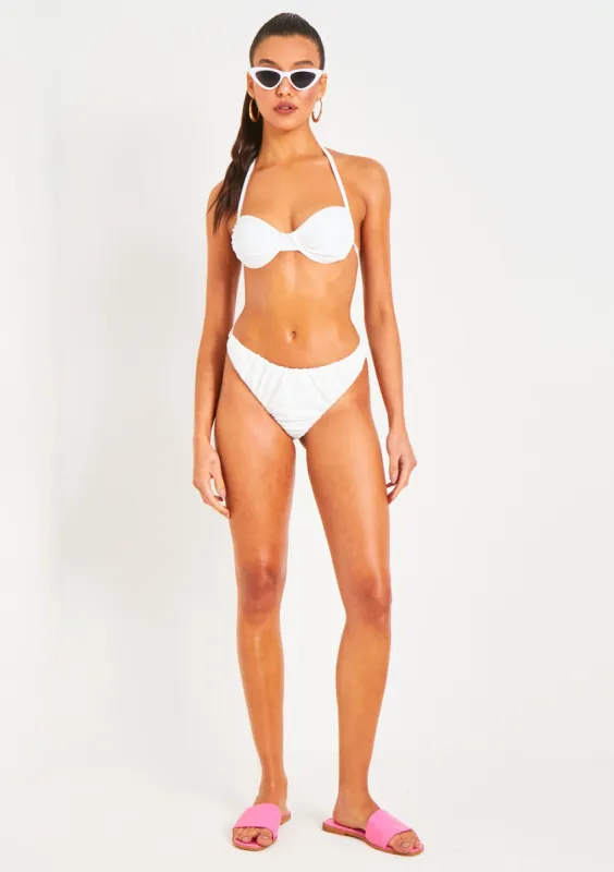 Irla Ivory Halter Neck Ruched Detail Underwire Bikini Top sold by Missy Empire