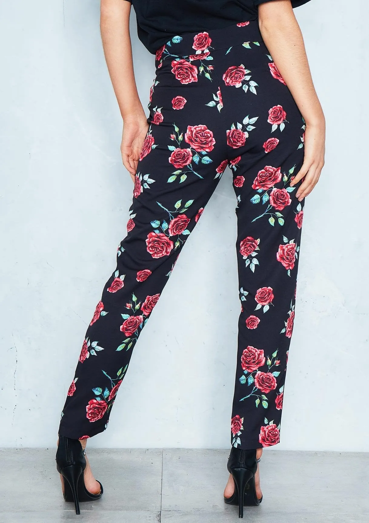 Hollie Black Floral Cigarette Trousers sold by Missy Empire product image thumbnail 2