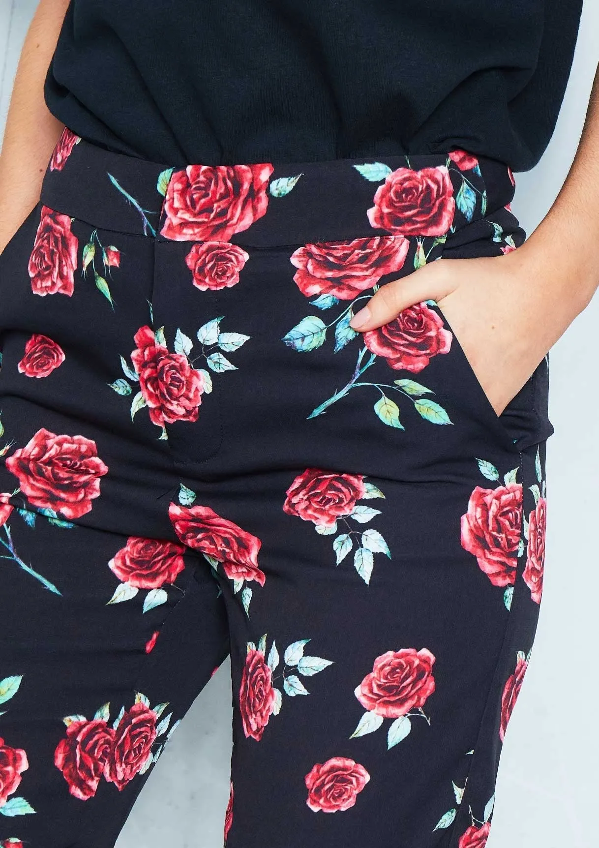 Hollie Black Floral Cigarette Trousers sold by Missy Empire product image thumbnail 3