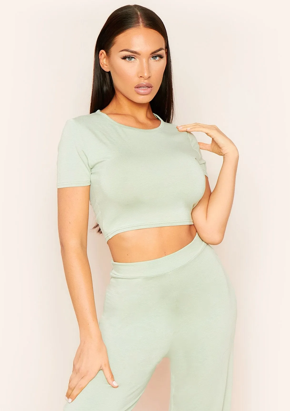 Liana Sage Mix & Match Smooth Cropped T-Shirt sold by Missy Empire