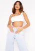 Mabel Cream One Shoulder Ribbed Crop Top sold by Missy Empire